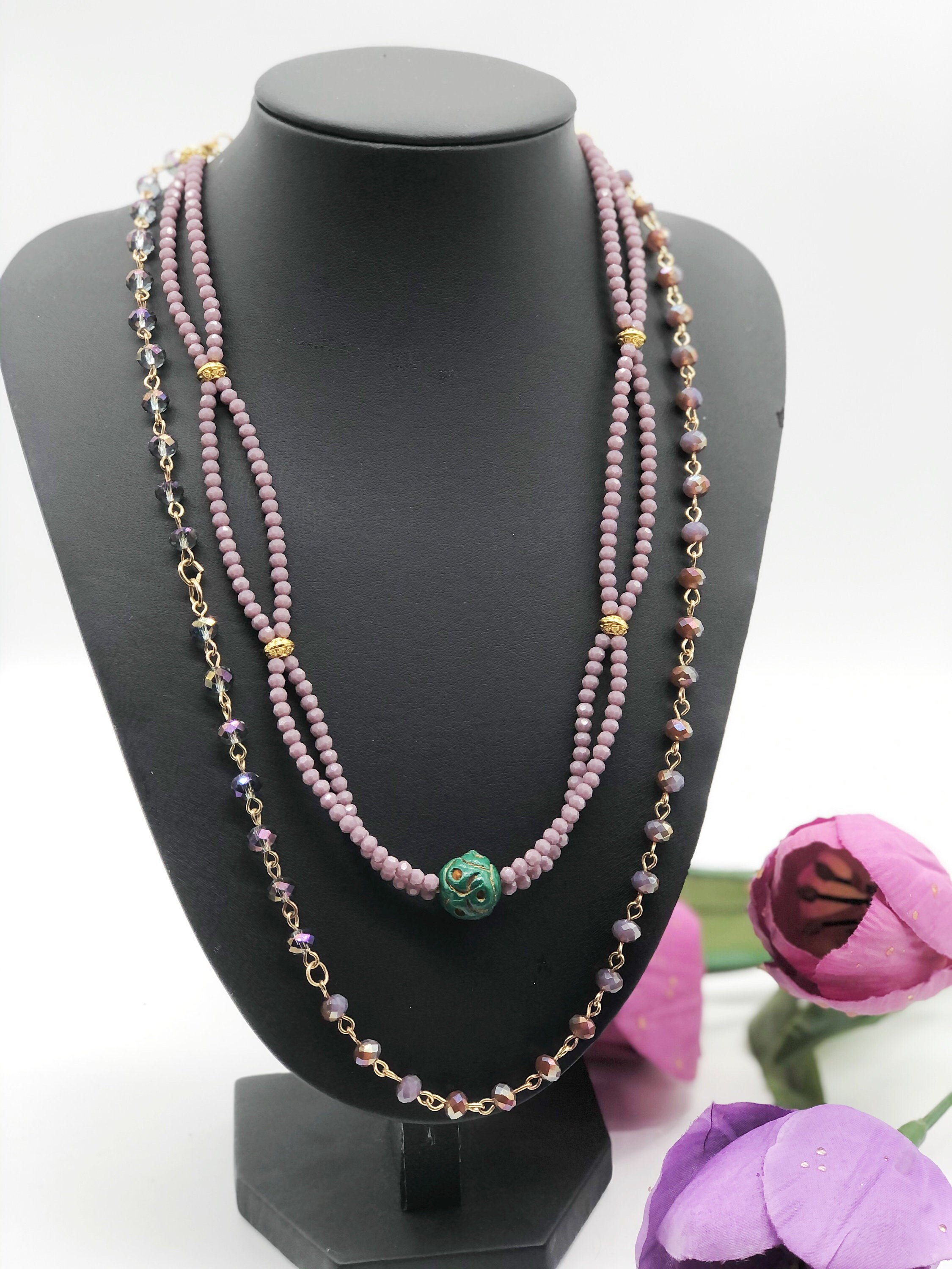 Purple Crystal Beads Necklace for Her, Purple Crystal Necklace for