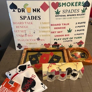 Spades Bundle Game Rules - Printable Drinking and Smoking Rules - Digital Download - Downloadable File - SVG & PNG for Tray and Shot Glasses