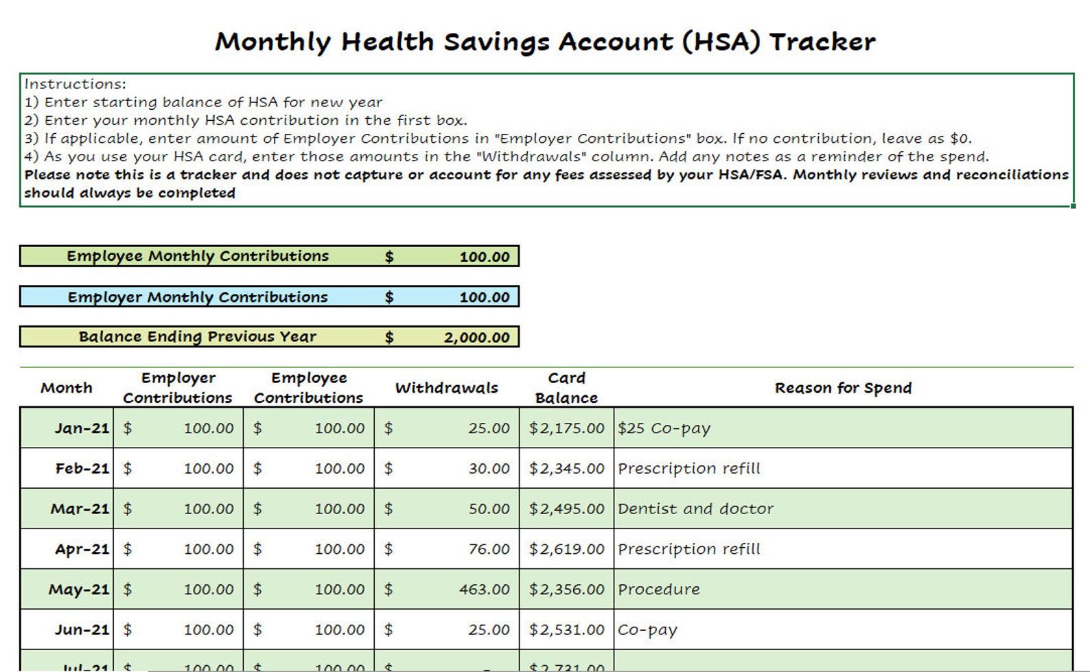 Easy HSA Microsoft Excel PDF File Health Savings Account HSA Etsy