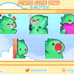 5 X Cute Dinosaur Animated and Static Twitch Emotes, Instant Download