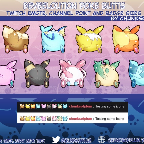 Pokemon Eeveeloution Poke Butts Sub Badges and Channel Point Icons for Twitch