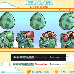 7 X Bulbasaur Sub / Cheer / Loyalty Badges for Twitch, Discord or Youtube