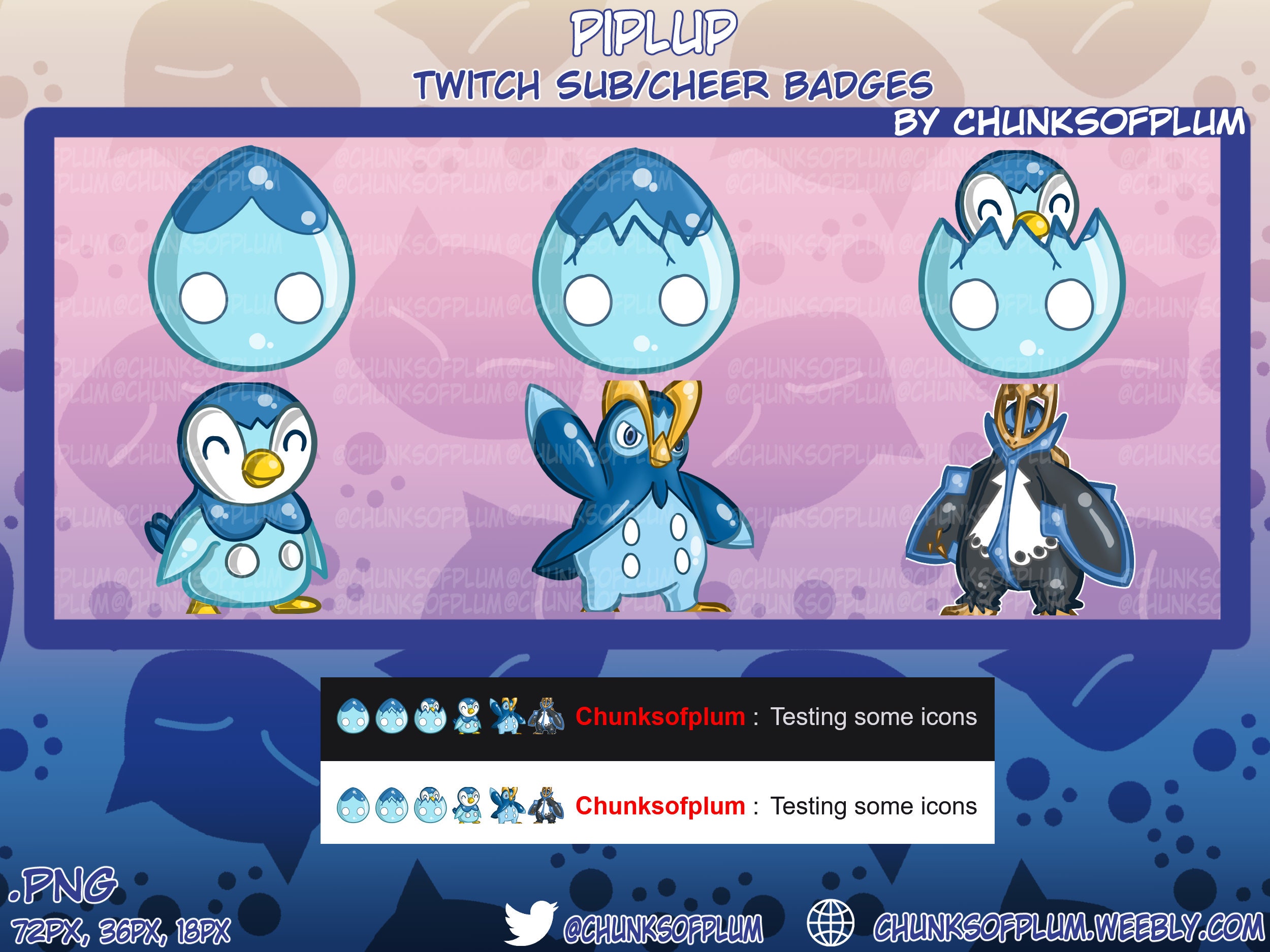 6 X Piplup Pokemon Sub / Cheer / Loyalty Badges, Perfect for Twitch or ...