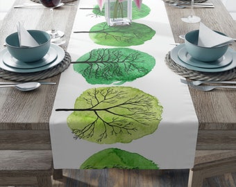 Tu Bishvat Cotton Twill Table Runner, Green Tree Design