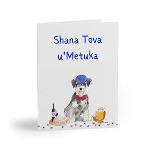 Custom Rosh Hashanah Greeting card with cute watercolor dog wearing Jewish kippah, for Jewish dog lover, greeting card for Rosh Hashanah