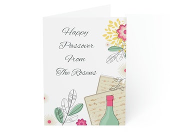 Personalized Passover Cards with iconic Matzah spring flowers and kiddush wine, Custom Pesach greeting cards, Passover Business cards