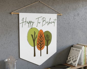 Happy Tu Bishvat Wall Hanging, Jewish New Year for Trees, Tu Bishvat seder, Jewish decor, Tu B'shevat, Jewish celebration, Jewish gift