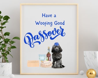 Happy Passover digital print, Funny Passover print with a dog, Jewish dog, Jewish dog lover card, Passover, Pesach