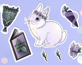 Witchy Bunny Sticker Pack | Pastel Witch Stickers | Wiccan Stickers | Witchy Stickers | Kawaii Stickers | Vinyl Stickers Laptop Stickers