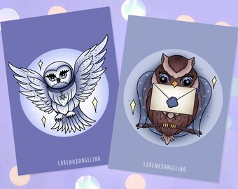 Owl Art Print | Cute Witchy Illustration | Animal Snow Owl Print | Winter Owl Wall Art | Magic Comic Bird Wall Decor | Home Decor