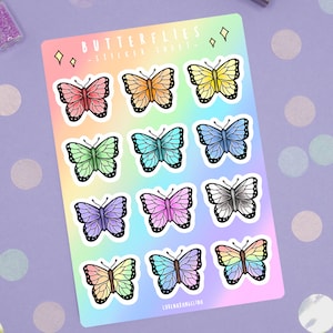 Butterfly Planner Sticker Sheet | Vinyl Glossy Magic Fairy Rainbow Sticker | Waterproof Scrapbook Planner Bullet Journal Laptop Sticker Set