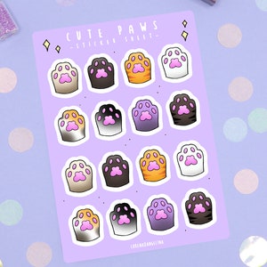Cute Paws Sticker Sheet | Planner Stickers | Kawaii Sticker Sheet | Bullet Journal Stickers | Paw's Stickers | Scrapbooking Paw Sticker Sheet