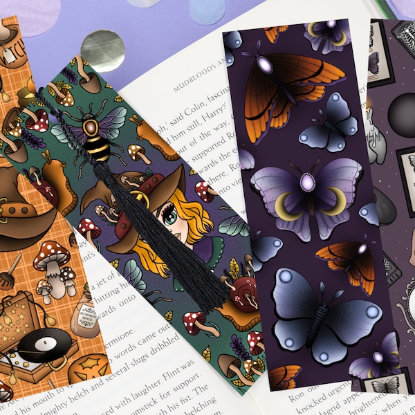 Witchy Bookmarks with Tassel | Autumn Bookmark | Dark Academia Bookmark | Halloween Book Lovers Gift | Fall Bookmark | Dark Witch Bookmark