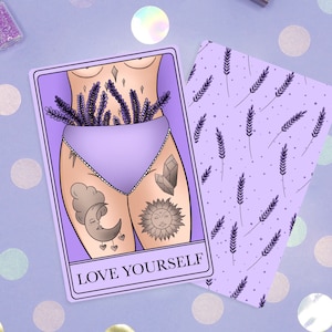 Ámate a ti mismo Lámina | Positividad del cuerpo de una sola carta del tarot | Arte del tatuaje de la muchacha del amor propio | Feminista Selfcare Witchy