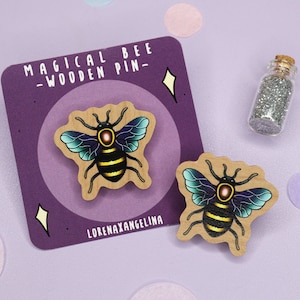 Forest Bee Wooden Pin | Red Cherry Wood Pin Badges | Wooden Pin | Witchy Badge | Bee Pin | Cute Insect Pin | Natural Wood Accessories