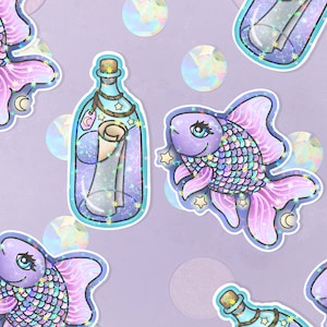 Pack d'autocollants Galax-Sea Mermaid | Autocollants Holo | Autocollants holographiques | Autocollants sorcières Kawaii | Autocollants holographiques pastel | Autocollants pour ordinateur portable