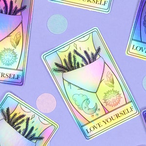 Ámate a ti mismo Pegatinas | Pegatinas holográficas | Etiqueta engomada de la carta de tarot de Witchy de <br> Agrega Estilo A Su Móvil! Pegatinas holográficas | Pegatinas holográficas | Pegatinas de vinilo para portátiles