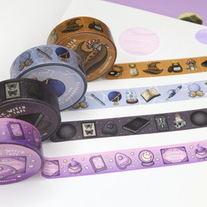 Cintas Washi brujas ? Washi de bruja | Bruja Oscura de Otoño | Washi Pastel Kawaii | Cinta Washi de Otoño ? Planificador de papelería de otoño Bullet Journal Bujo