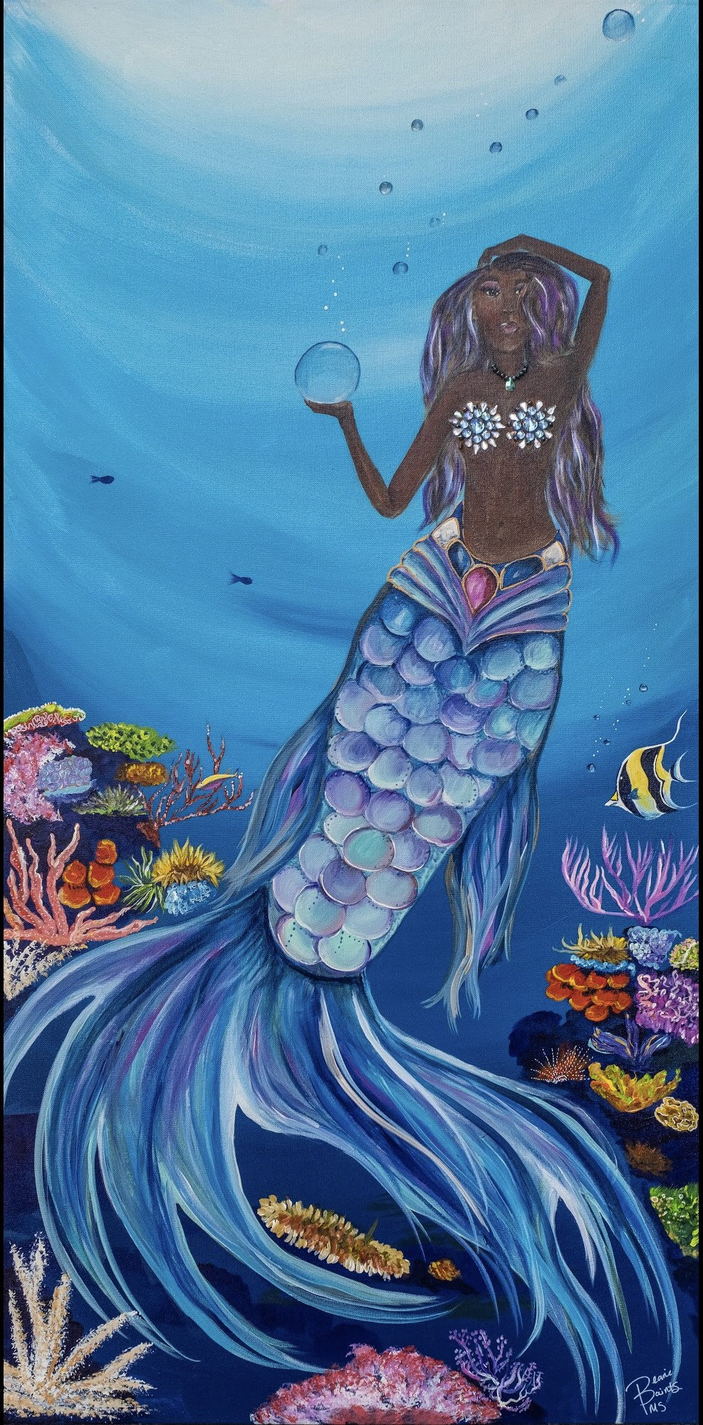 African American Mermaid Goddess Queen of the sea. 48x24 Etsy