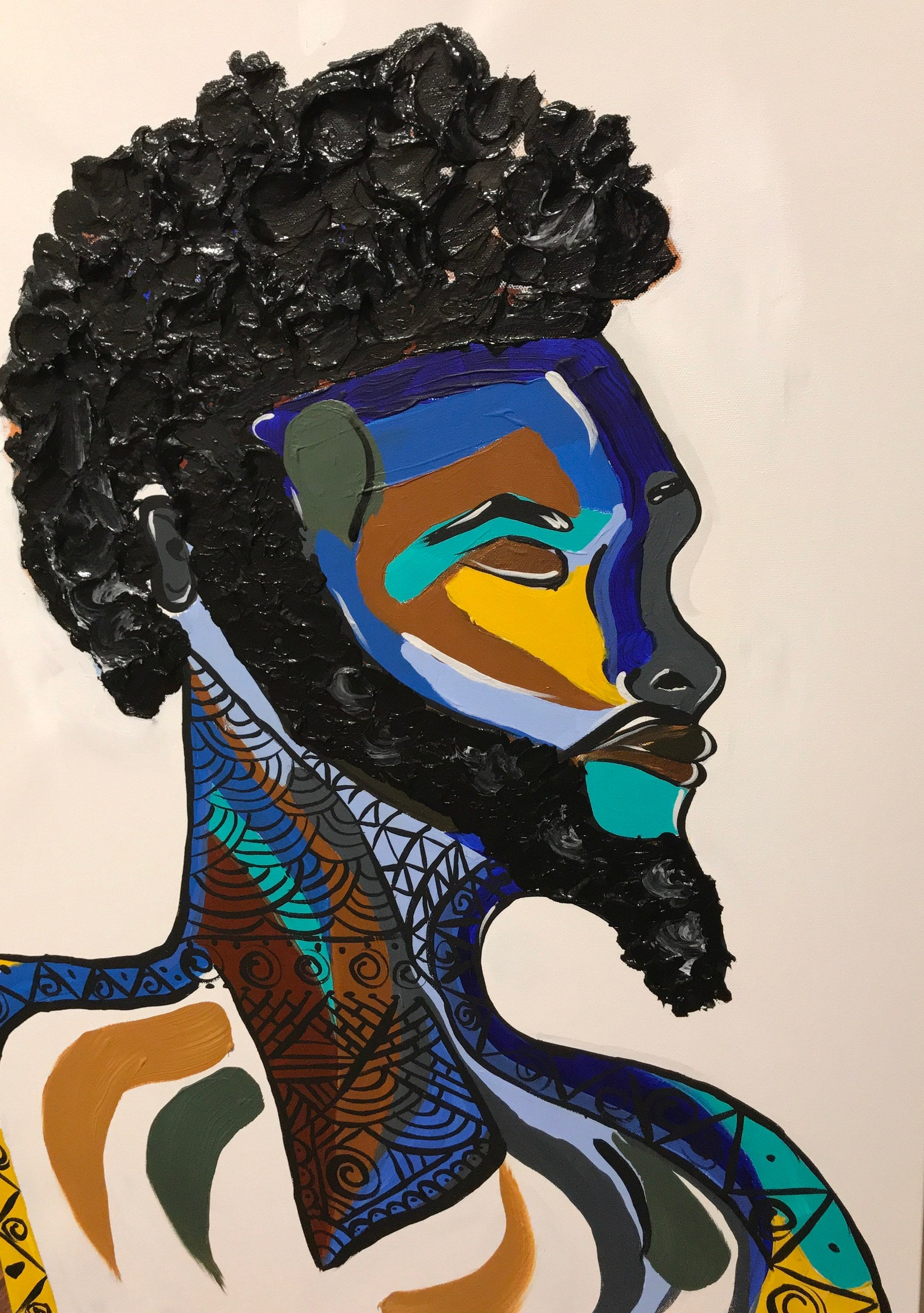 AfricanAmerican male abstract textured painting. David Etsy