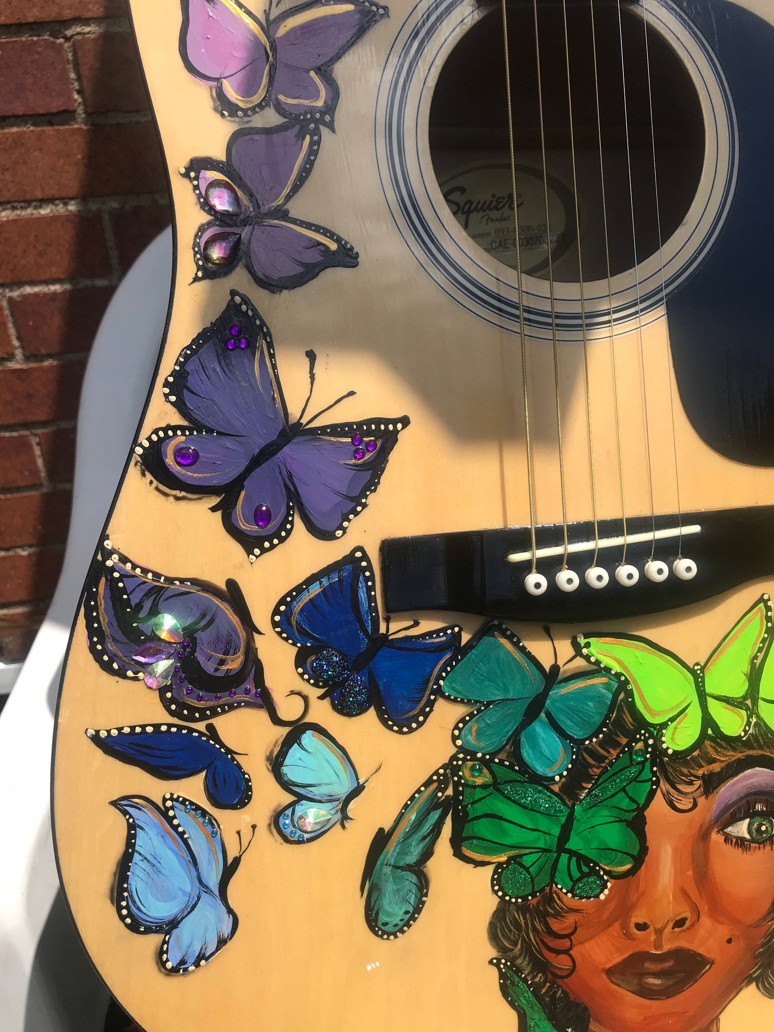 Acoustic guitar squirer fender hand painted butterflies Etsy