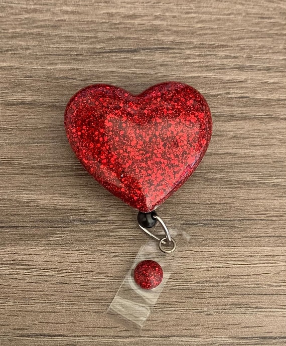 Glitter Heart Badge reel- Initial badge reel- teachers badge- letter badge clip-nursing badge-retractable badge- customize