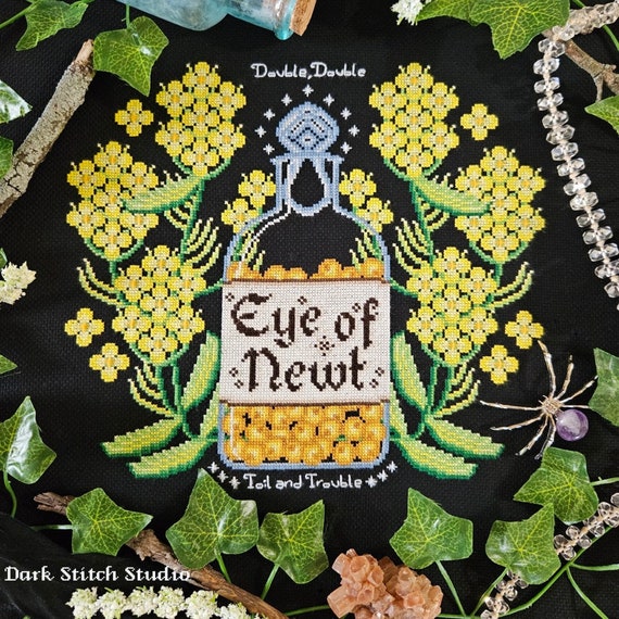 Eye of Newt Cross Stitch Pattern - Mustard Seed - Witch, Flowers,  ingredients, potion, Macbeth