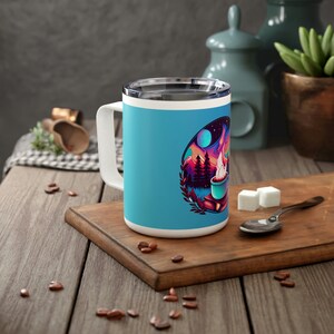 Fireside Serenity Insulated Coffee Mug: Pastel Sunset, 10oz Travel Mug