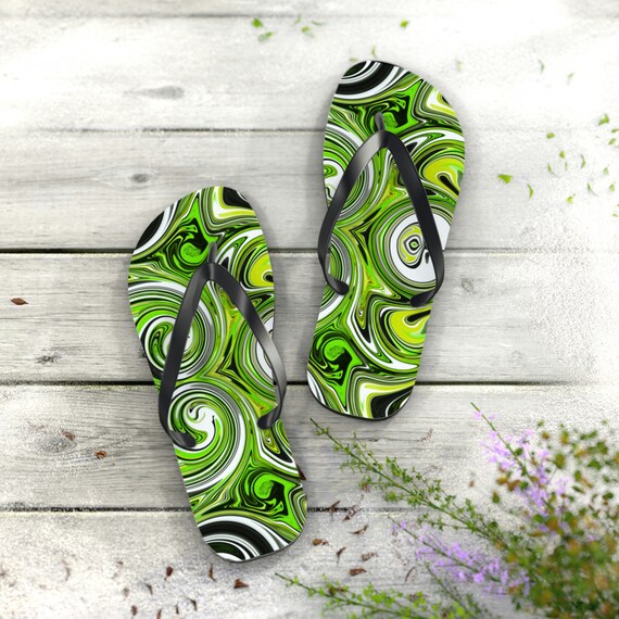 Lime Abstract Flip Flops Sandals Slides Slip ons Beach Life Lake Life Swimwear National Flip flop Etsy