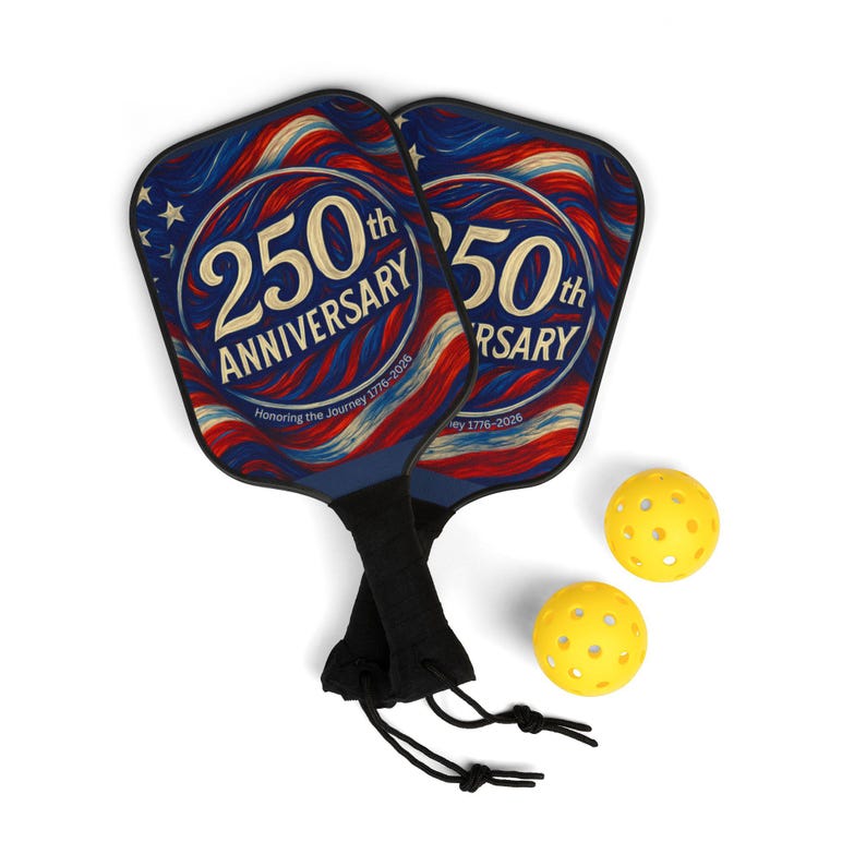 250th Anniversary Pickleball Kit, Wooden Paddles, USA Patriotic Design, Includes Bag image 3