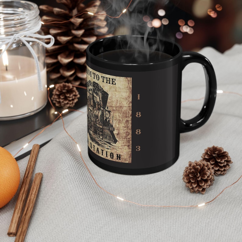 Take Him to the Train Station Mug: Yellowstone Inspired Black Ceramic Coffee Cup image 4