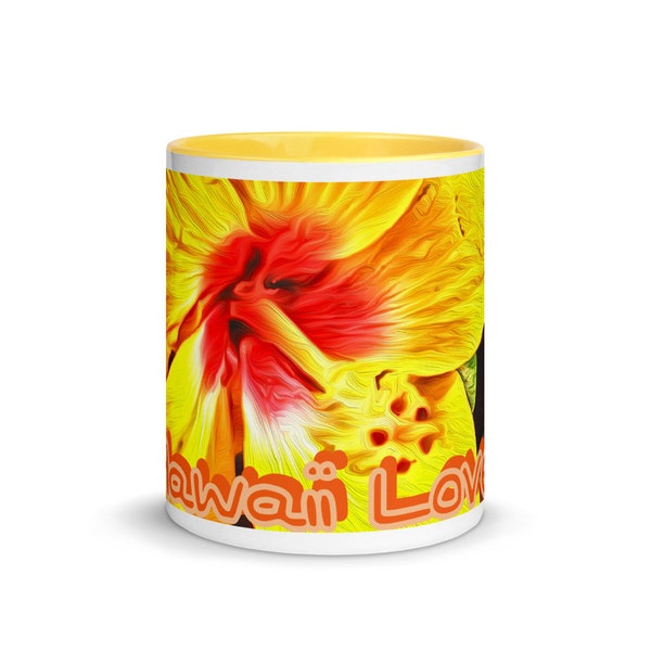 Hawaii Love Yellow Hibiscus Coffee Mug | Cocoa Mug | Coffee Cup | Mugs for Coffee | Tropical Flower | Tea Cup | Cup for Coffee | Coffee Love