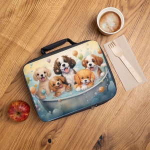 Baño de burbujas de cachorros juguetones / Adorable bolsa de almuerzo para perros / Recipiente de comida portátil / Almacenamiento de alimentos / Regalo para amantes de los perros / Fiambrera de regreso a la escuela