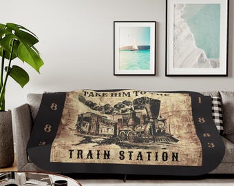 Yellowstone Inspired Sherpa Blanket: Train Station Design