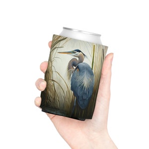 Serene Waters Great Blue Heron Can Cooler | Beer Can Cooler | Slim Can Sleeve | Beer Can Sleeve | Beer Bottle Sleeve | Shelzter Can Cooler