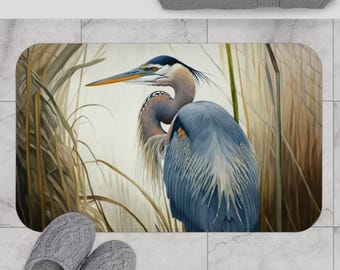 Blue Heron Bath Mat | Non-Slip Microfiber Bathroom Rug