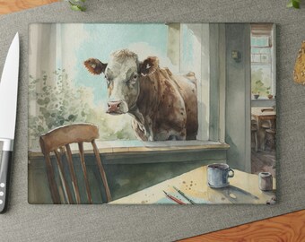 Glass Cutting Board | Cow Print Cutting Board | Cow lovers Cutting Board | House Warming Gift | Perfect for the Kitchen | Gift for Her
