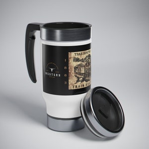 Take Him to the Train Station Stainless Steel Travel Mug with Handle | Coffee Gift | Tea Cup | Coffee Mug | Train Gifts