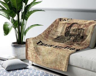 Vintage Train Sherpa Fleece Blanket: Yellowstone Inspired Western Decor