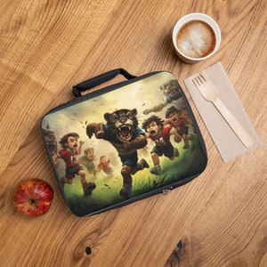 Wild Football Adventure - Bolsa de almuerzo para niños y tigres / Contenedor de alimentos portátil / Almacenamiento de alimentos / Regalo para amantes de los deportes / Fiambrera de regreso a la escuela