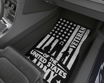 US Army Veteran Front Car Mats - Set of 2 | Front Only Car Mats | Rubber Backed Floor Mats | Black Car Rugs| For Men | For Women | Mats