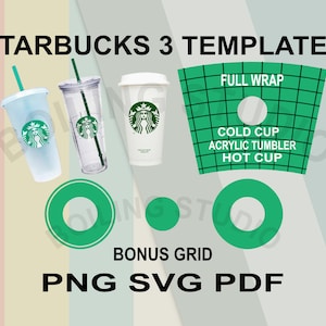 Starbucks Cup Template Svg, Full Wrap and Logo Templates, For Hot and Cold reusable Cups, Plus 24 oz double wall Acrylic Tumbler SVG PNG PDF