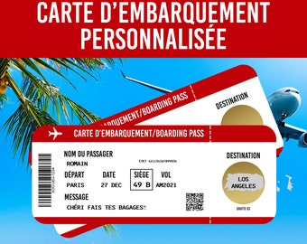 Billet d'embarquement personnalisable.Carte à gratter voyage.Carte à gratter surprise