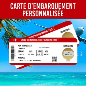 Billet d'embarquement personnalisable.Carte à gratter voyage.Carte à gratter surprise