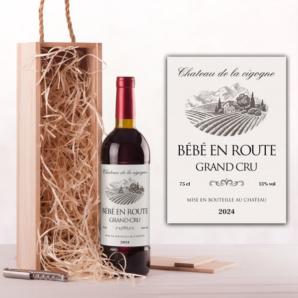 Annonce Bébé en route.Annonce grossesse. Étiquette de vin grossesse. Annonce originale