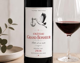 Annonce grossesse. Etiquette de vin grossesse. Annonce originale. Bébé est en route