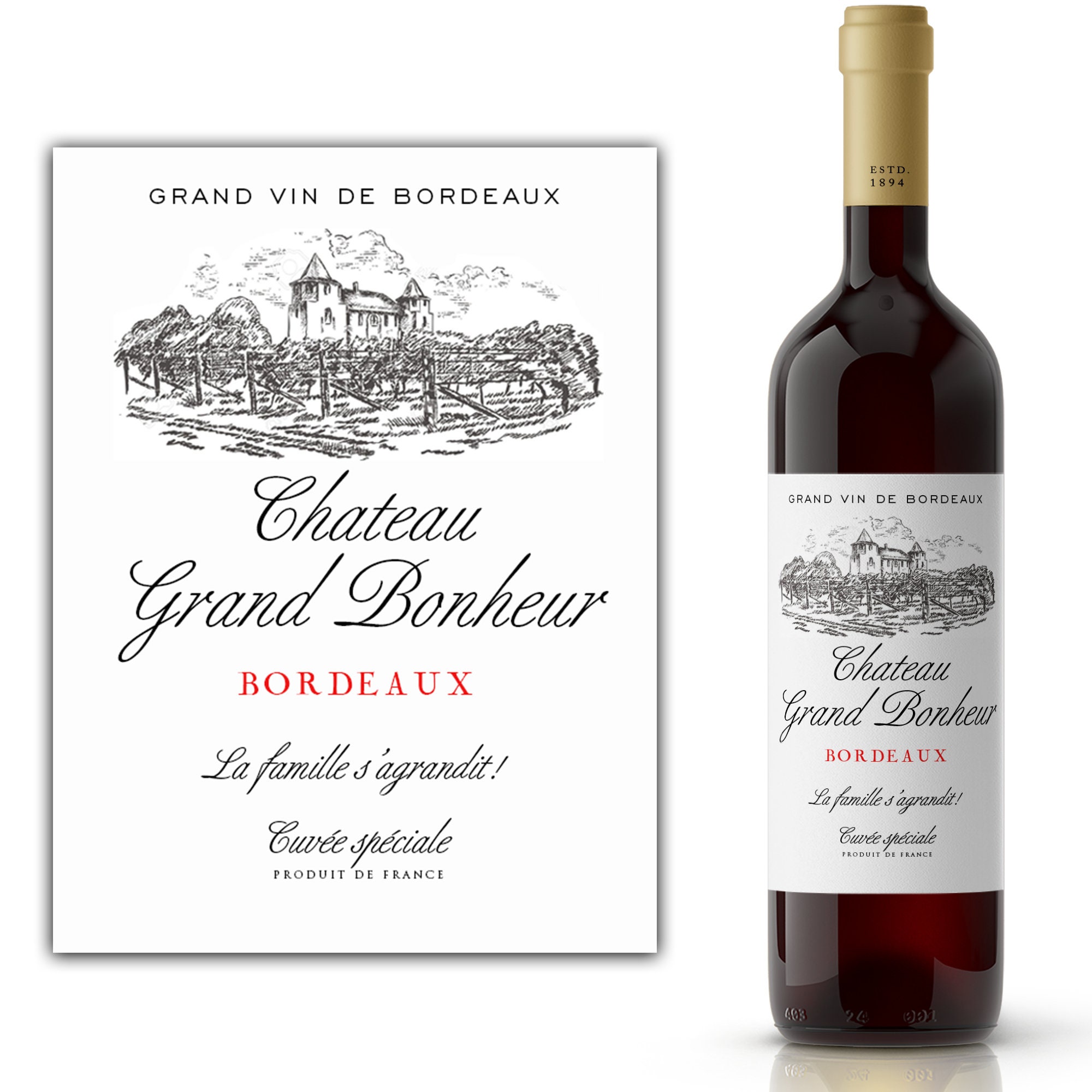 20PCS Etiquette bouteille de vin personnalisée - annonce grossesse