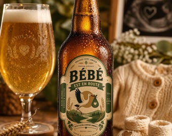 Annonce grossesse. étiquette pour bouteille de bière. Cadeau futur papa original. étiquette bière naissance surprise. Idée annonce famille.