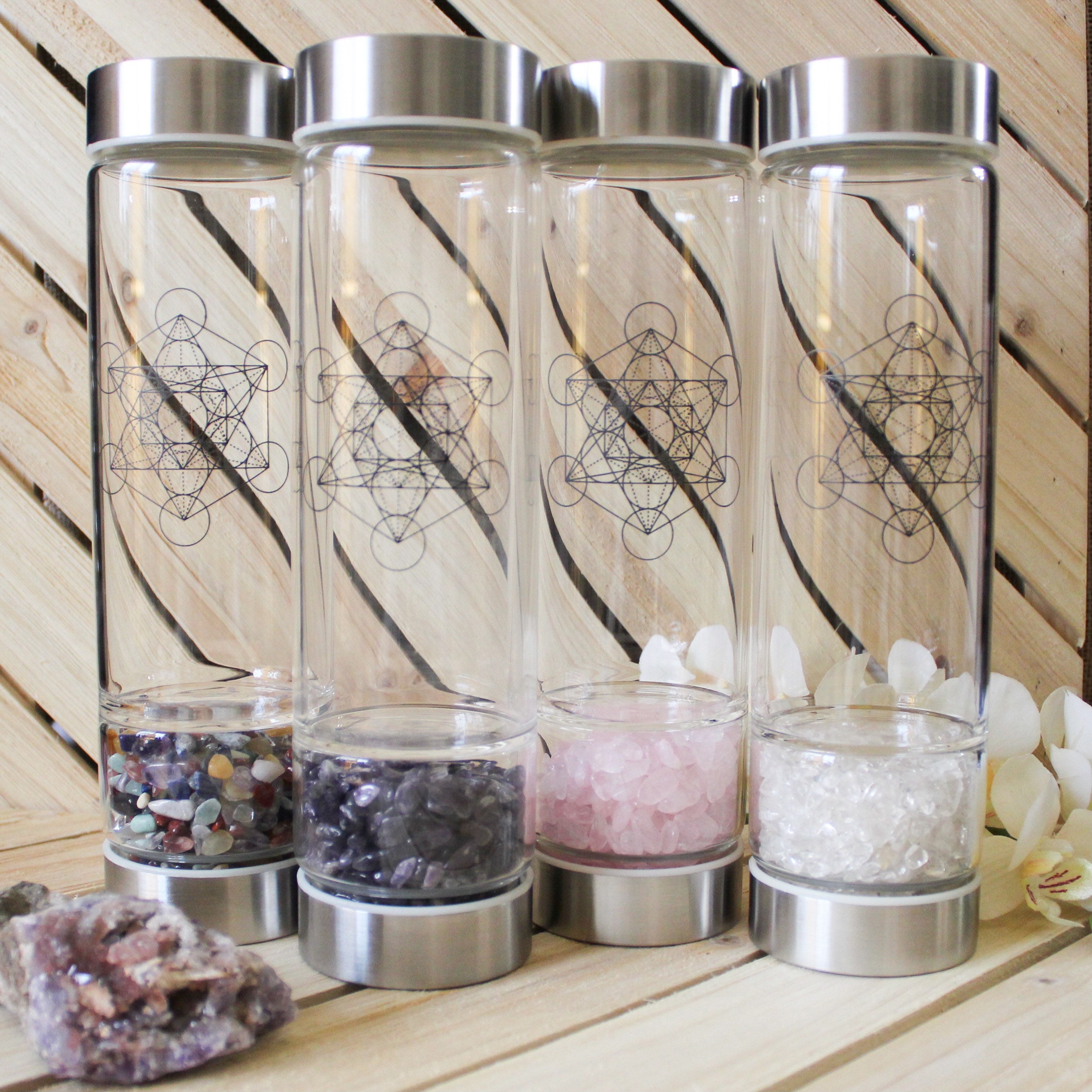 Tumbled Gemstone Infused Glass Water Bottles – Well Done Goods, by  Cyberoptix