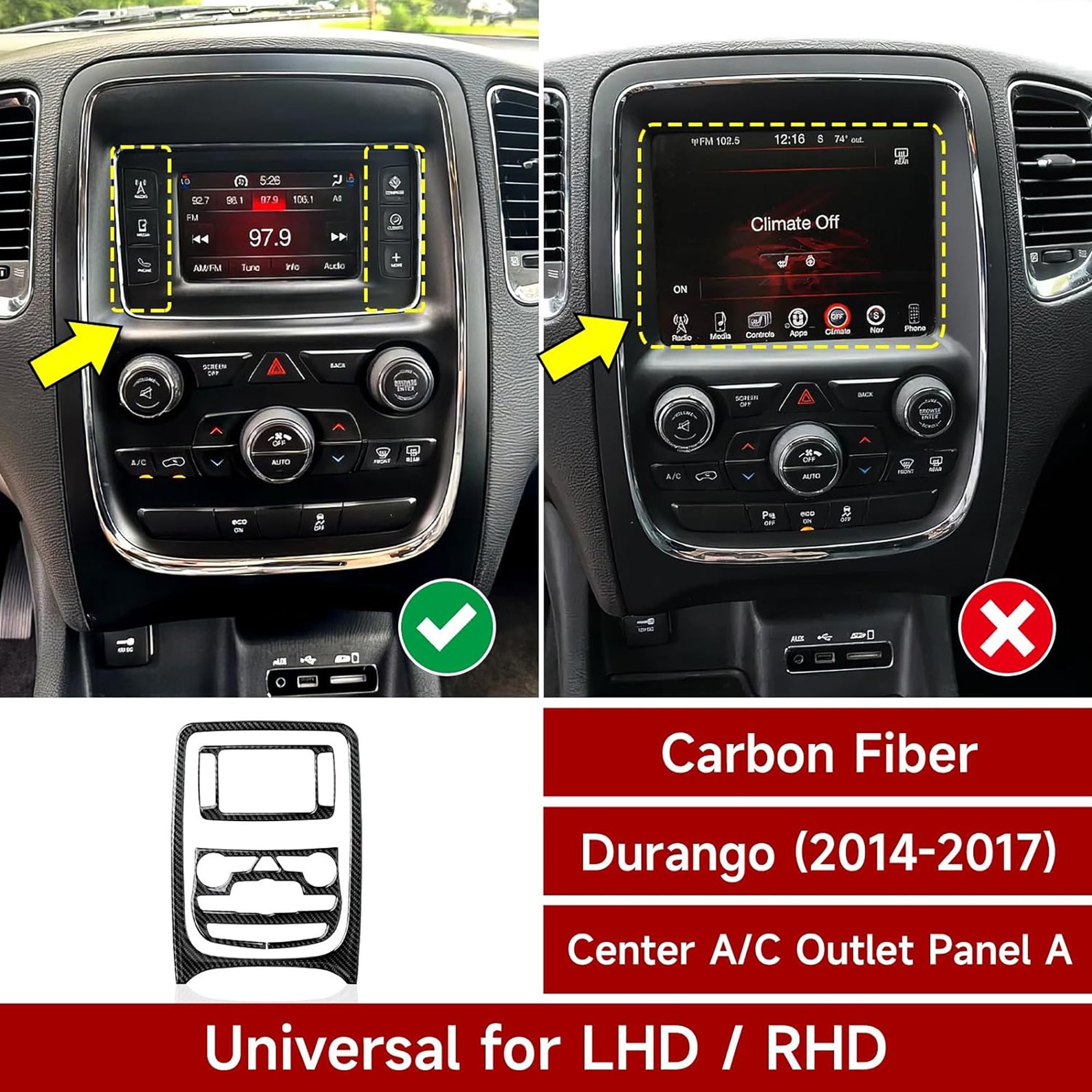 Set Center A/C Outlet Panel Decals for 2014 2015 2016 2017 Dodge